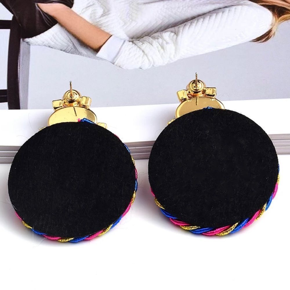 Colorful Crystal Handmade Round Rhinestone Earrings Exaggerated Statement - Picture 2 of 5